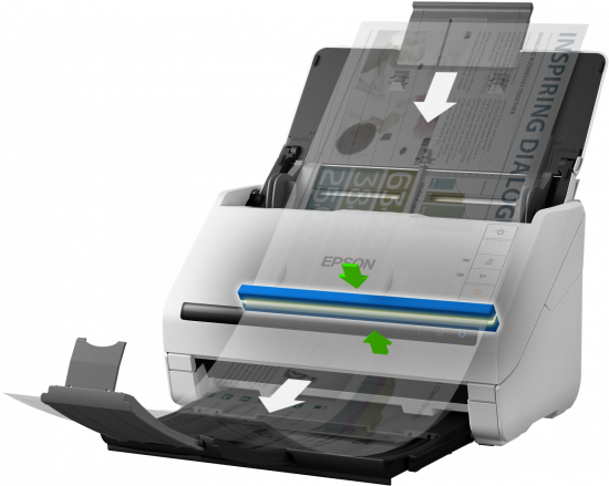 "Epson DS-530 II", 215,9 x 6096 mm, 600 x 600 DPI, 30 bitų, 24 bitų, 10 bitų, 8 bitų