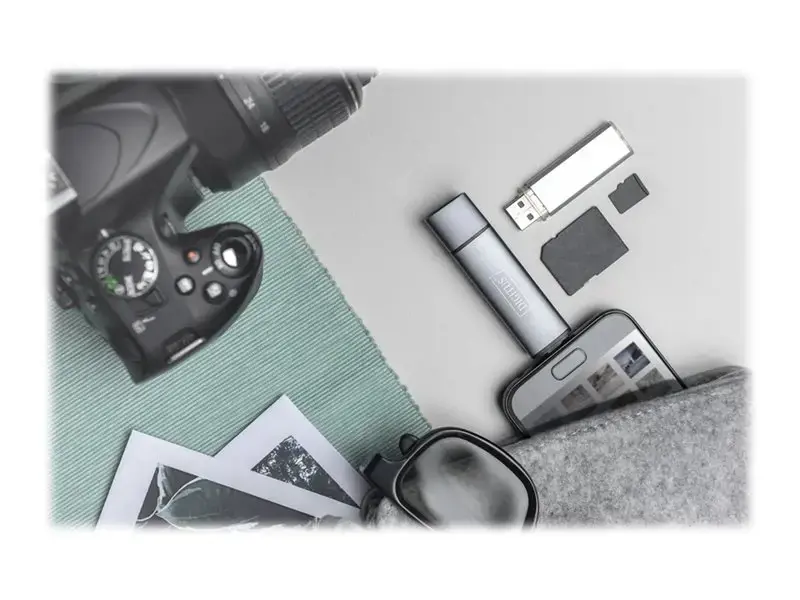 DIGITUS DA-70886 Kombinuoto kortelių skaitytuvo koncentratorius USB-C+USB 3.0 1x SD 1x MicroSD 1x USB 3.0 pilkos spalvos