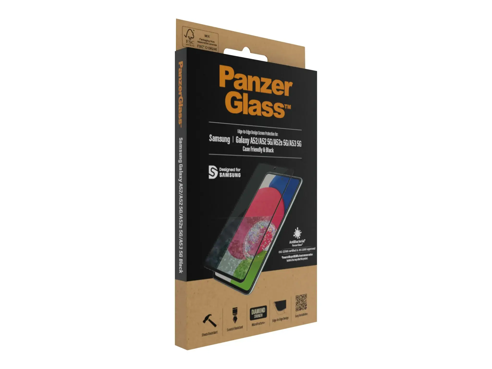 PanzerGlass ™ Samsung Galaxy A52 | A52 5G | A52s 5G | A52s 5G | A53 5G | Ekrano apsauga Stiklas, Skaidri ekrano apsauga, Samsung, Samsung, Samsung - Galaxy A52, Samsung - Galaxy A52 5G, atsparus įbrėžimams, atsparus smūgiams, antibakterinis, skaidrus, 1 vnt.