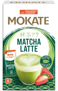 Žaliosios arbatos gėrimas MOKATE Matcha latte su braškėmis, 6 x 14g