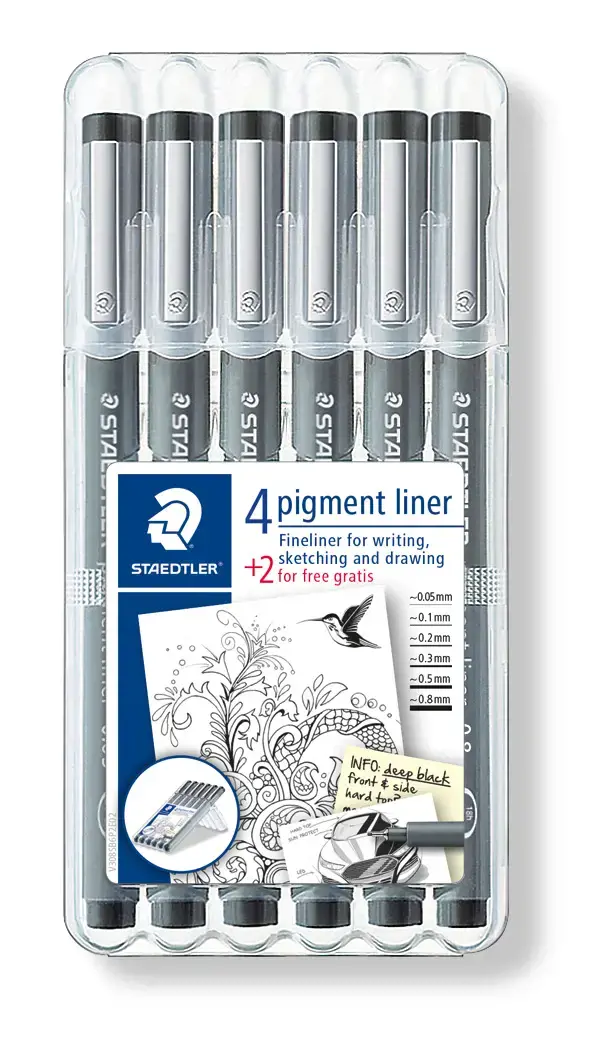 Braižiklis Staedtler PigmentLiner, juodas, rinkinyje 6 skirtingi pločiai