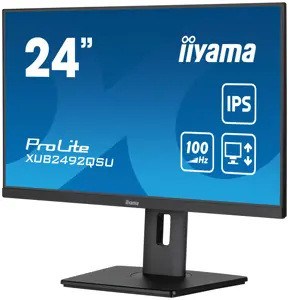 iiyama ProLite XUB2492QSU-B1, 60.5 cm (23.8"), 2560 x 1440 pixels, Wide Quad HD, LED, 1 ms, Black
