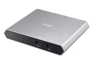 ATEN 2 prievadų USB-C Gen 1 doko jungiklis, 3840 x 2160 pikselių, 4K Ultra HD, sidabrinės spalvos