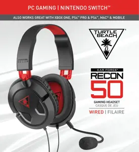 Turtle Beach Recon 50 Gaming Headset for PC and Mac, Wired, Gaming, 20 - 20000 Hz, 530.7 g, Headset, Black, Red