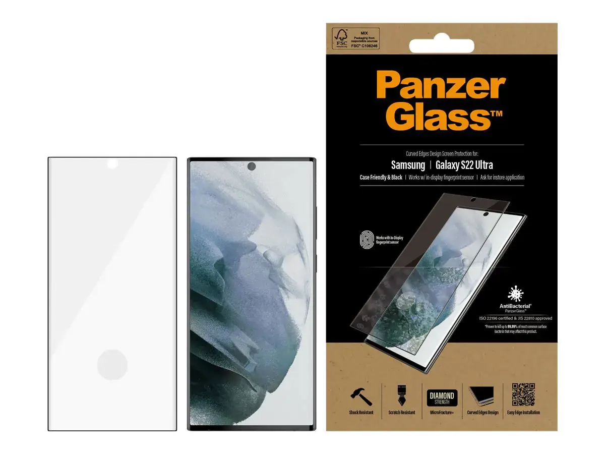 PanzerGlass™ UltraForce1 Samsung Galaxy S22 Ultra | Ekrano apsauga, Skaidri ekrano apsauga, Samsung, Samsung, Samsung - Galaxy S22 Ultra, atspari įbrėžimams, atspari smūgiams, antibakterinė, skaidri, 1 vnt.