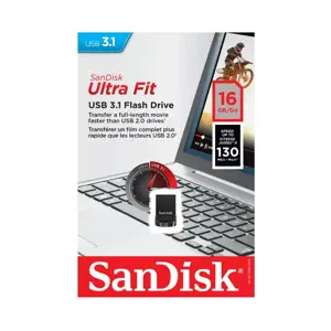 "SanDisk Ultra Fit" 64 GB, USB 3.1 - mažo formato "Plug & Stay" didelės spartos USB diskas; EAN:619659163730