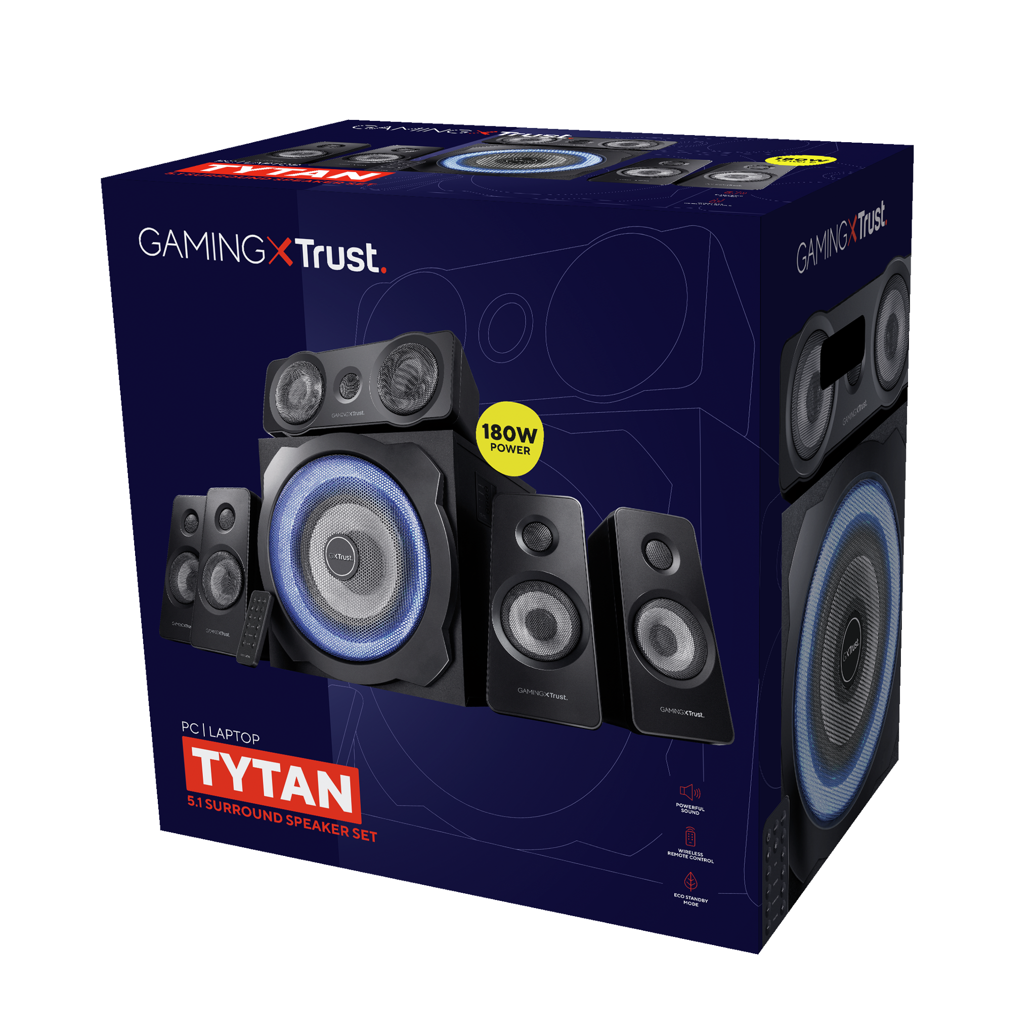 "Trust GXT 658 Tytan 5.1", 5.1 kanalų, 90 W, universalus, juodas, belaidis, 8 m