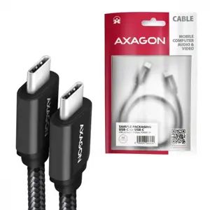 Axagon Duomenų perdavimo ir įkrovimo USB 3.2 Gen 1 kabelis, ilgis 1 m. PD 60 W, 3 A. Juodos spalvos pintas.