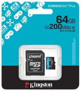 KINGSTON 64 GB MICROSDXC CANVAS GO! PLUS GEN4 200MB/S A2 U3 V30 CARD + ADAPTER