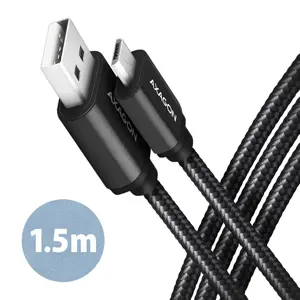 Axagon Data and charging USB 2.0 cable length 1.5 m. 2.4A. Black braided.