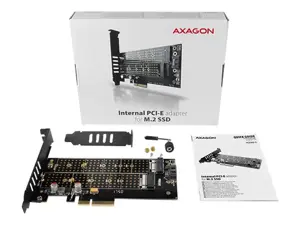 AXAGON PCEM2-D PCI-E 3.0 4x - DUAL M.2 SSD (NVMe + SATA), dviguba įtampa, iki 110 mm SSD
