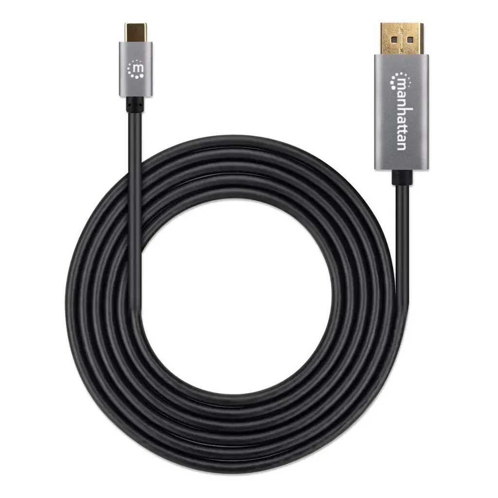 Manhattan USB-C to DisplayPort 1.4 Cable, 8K@60Hz, 2m, Male to Male, Black, Equivalent to CDP2DP146B (except 20cm longer), Three Year Warranty, Polybag, 2 m, USB Type-C, DisplayPort, Male, Male, Straight