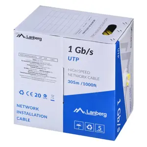 LANBERG LAN KABELIS UTP 1GB/S 305M SOLID CCA GELTONAS
