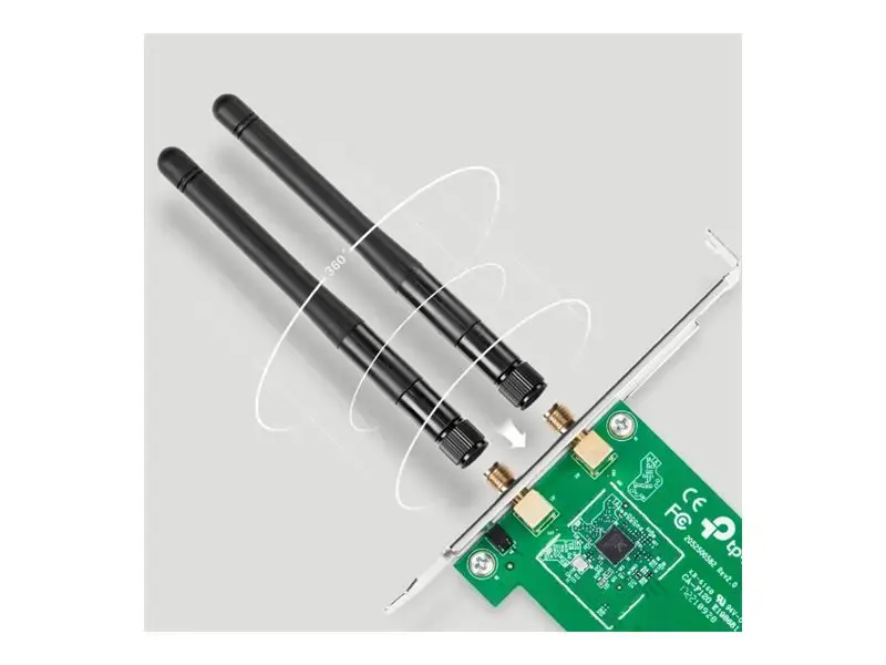 TP-LINK 300MBit/s WLAN-N PCI Express adapteris Atheros-Chipsatz 2T2R 2,4 GHz 802.11b/g/n 2 nuimamos antenos