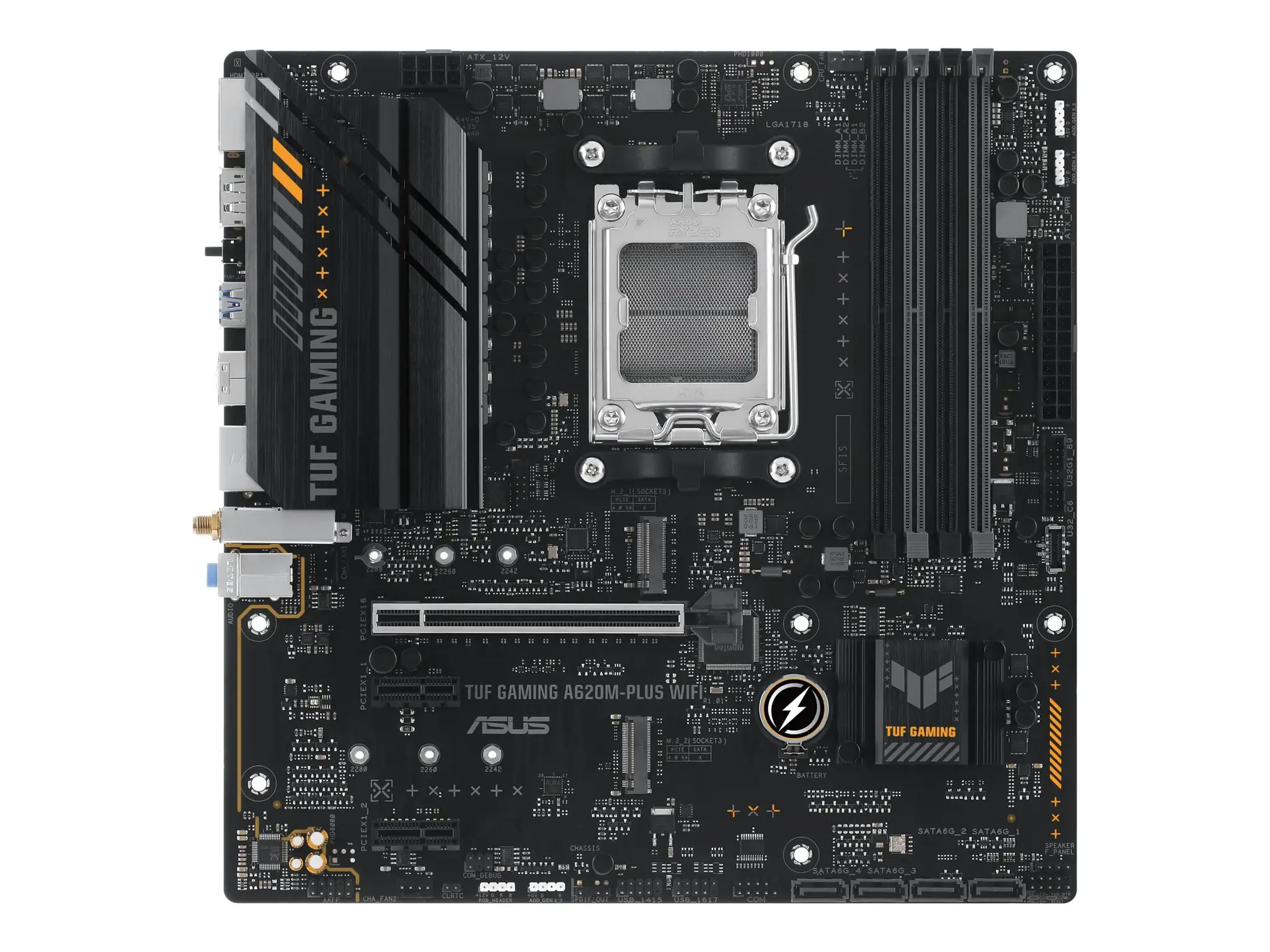 ASUS TUF GAMING A620M-PLUS WIFI, AMD, "Socket AM5", "AMD Ryzen 5 7th Gen", "AMD Ryzen 7 7th Gen", "AMD Ryzen 9 7th Gen", DDR5-SDRAM, 128 GB, dviejų kanalų