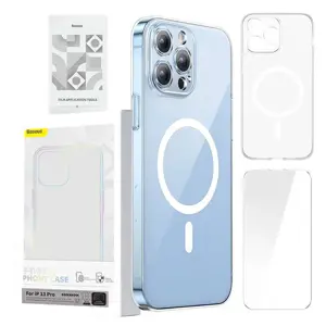 "Baseus" magnetinis "Crystal Clear" apsauginis dėklas "iPhone 13 Pro" (skaidrus) + grūdintas stikla…