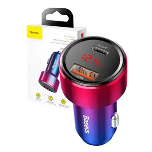 Baseus CCMLC20C-09 automobilinis įkroviklis su skaitmeniniu ekranu USB | Quick Charge 3.0 | Type C | PD | QC4+| 45W | 5A raudona