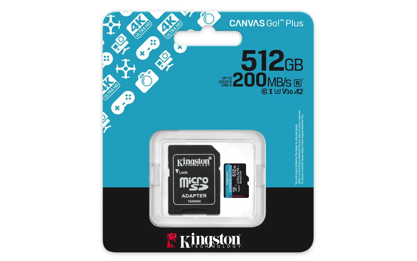 KINGSTON 512 GB MICROSDXC CANVAS GO! PLUS GEN4 200 MT/S A2 U3 V30 CARD + ADAPTER