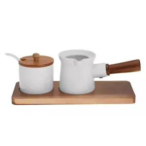 Cukrinės ir pieno dubenėlio rinkinys, porcelianas - akacijos mediena Kassel