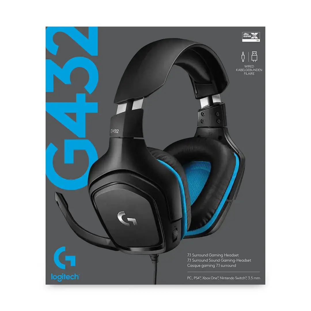 LOGITECH G432 laidinės 7.1 žaidimų ausinės - odinės - juodos/mėlynos spalvos - USB