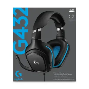 LOGITECH G432 laidinės 7.1 žaidimų ausinės - odinės - juodos/mėlynos spalvos - USB