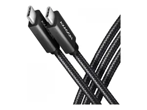 Axagon Duomenų ir įkrovimo USB 3.2 Gen 2 kabelis, ilgis 1 m. PD 100 W, 5 A, 4K HD vaizdo įrašas. Juodos spalvos pintas.