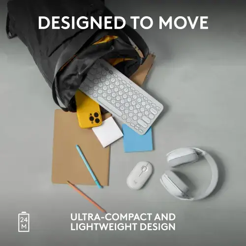 "Logitech Pebble 2 M350s", dvipusis, optinis, RF belaidis + "Bluetooth", 4000 DPI, baltas