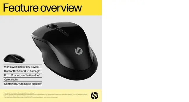 HP 250 dviguba pelė, dvipusė, "Bluetooth" + A tipo USB, 1600 DPI, juoda