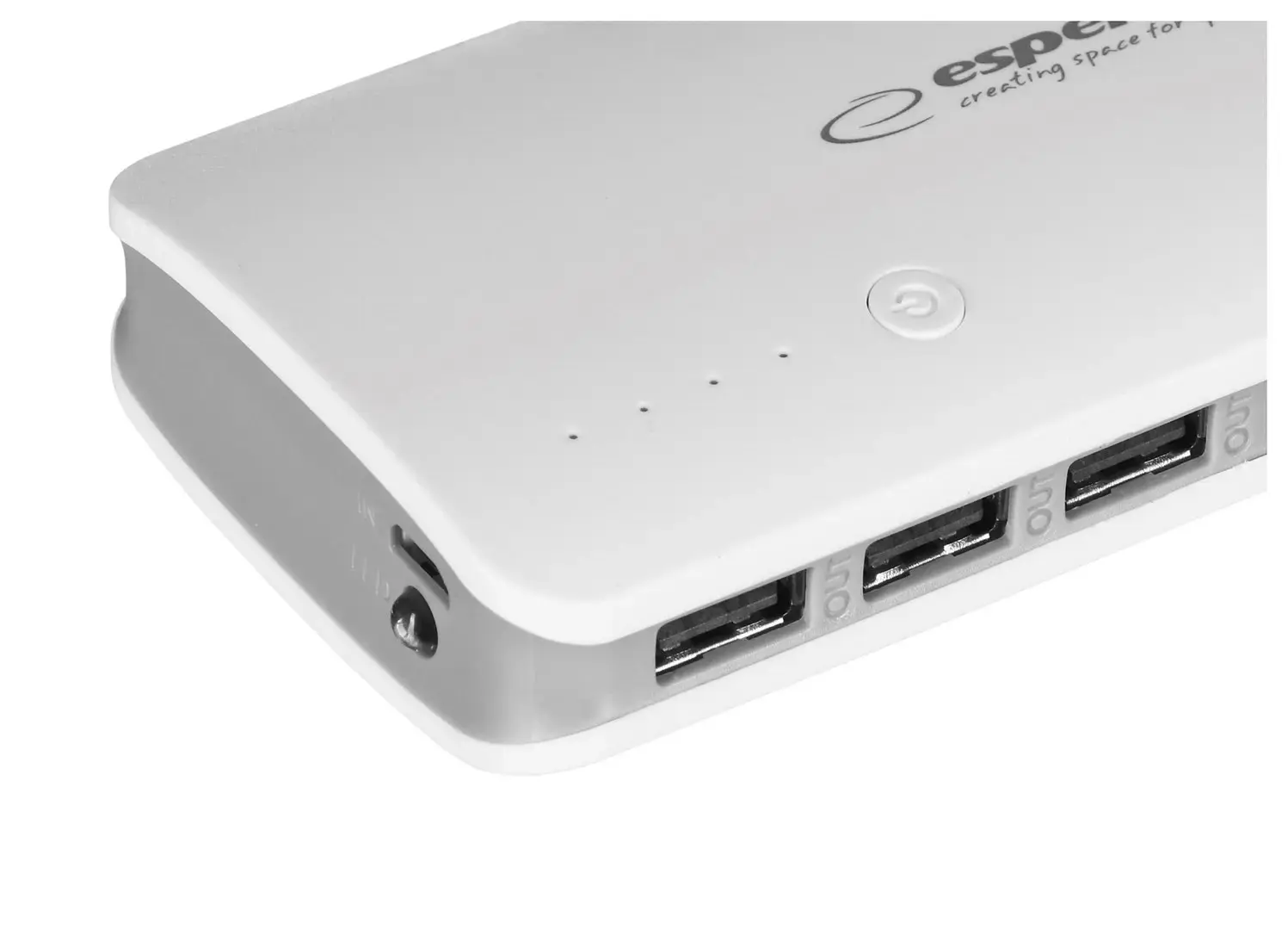 "PowerBank Esperanza Radium EMP106WE" (8000 mAh; microUSB, USB 2.0; baltos spalvos)