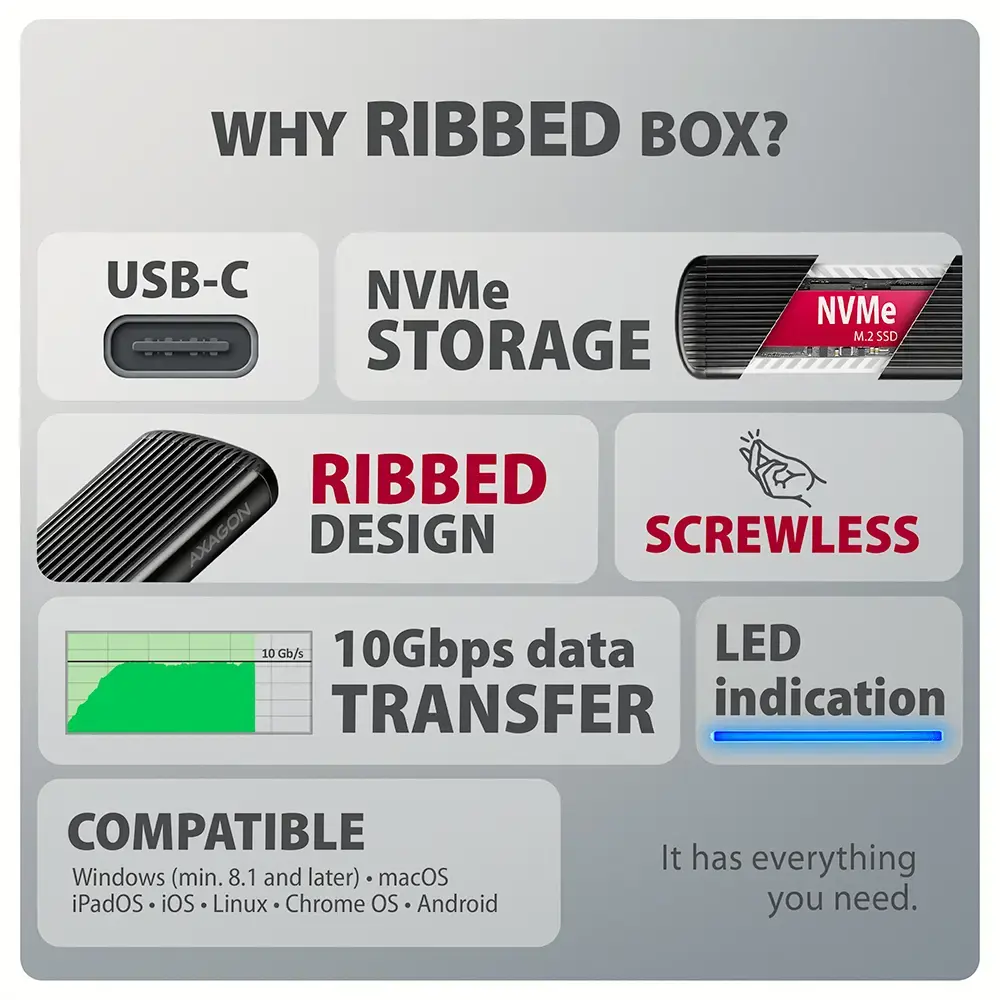 SSD ACC ENCLOSURE M.2 NVME/USB-C EEM2-SC AXAGON