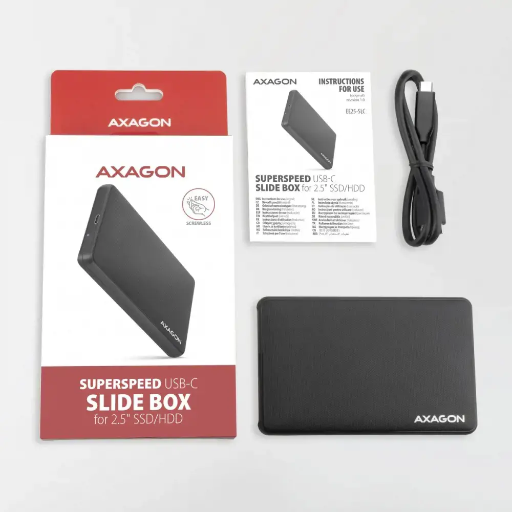 AXAGON EE25-SLC USB-C 3.2 Gen1 - SATA 6G 2,5" SLIDE dėžutė BLACK