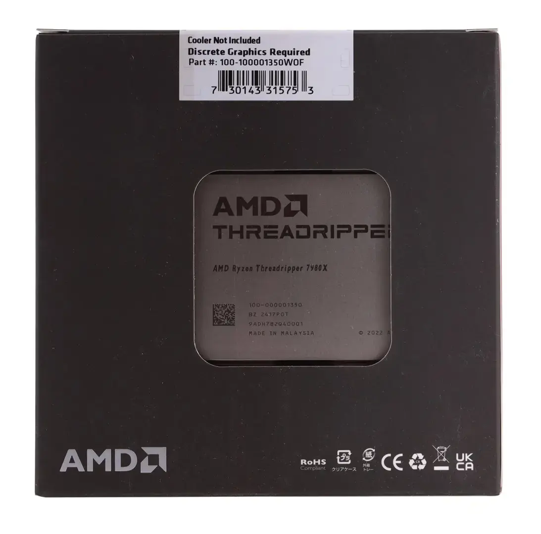 AMD CPU Desktop Ryzen Threadripper 7980X (64C/128T,5.1GHz Max,321MB,350W,SP6) box