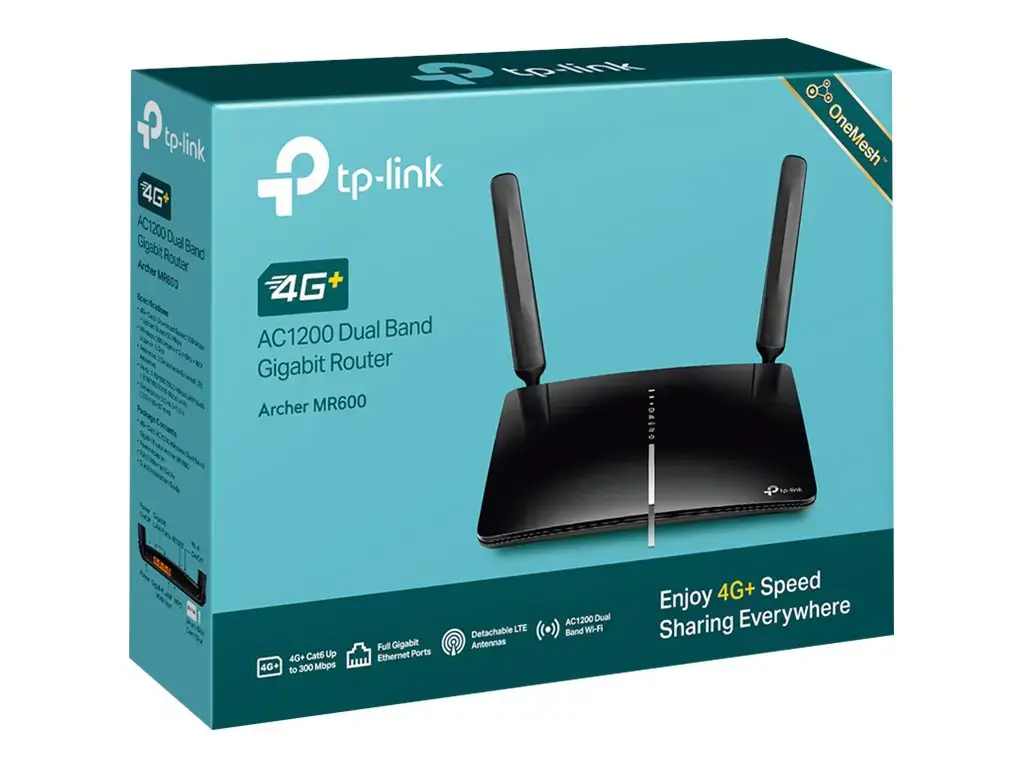 TP-LINK 4G+ LTE maršrutizatorius Archer MR600 802.11ac, 300+867 Mbit/s, 10/100/1000 Mbit/s, Ethernet LAN (RJ-45) prievadai 3, 4G, 2x nuimama antena, LTE cat 6