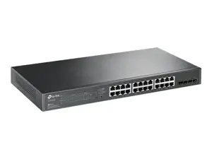 "TP-Link JetStream" 28 prievadų Gigabit Smart PoE komutatorius su 24 prievadais PoE+, valdomas, L2/L2+, Gigabit Ethernet (10/100/1000), maitinimas per Ethernet (PoE), montuojamas į stovą, 1U