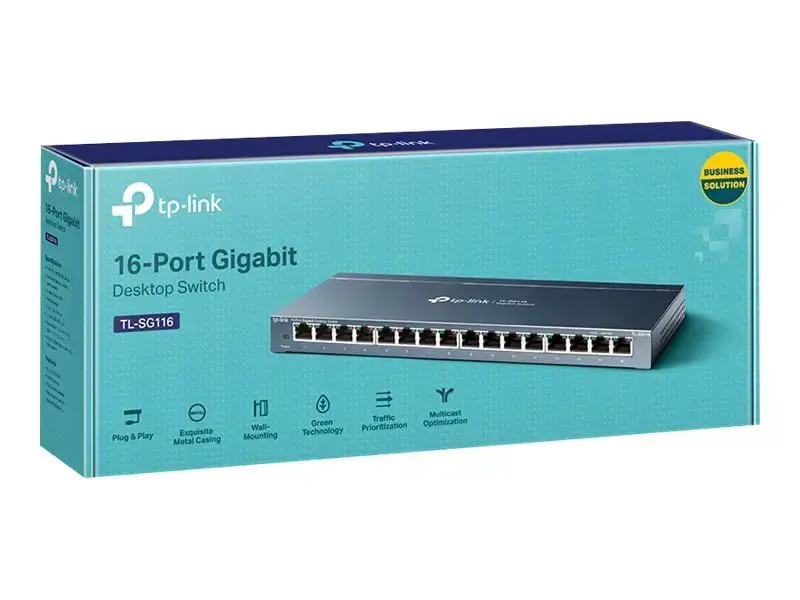 "TP-Link" 16 prievadų Gigabitinio stalinio kompiuterio tinklo komutatorius, nevaldomas, Gigabit Ethernet (10/100/1000), dvipusis duomenų perdavimas