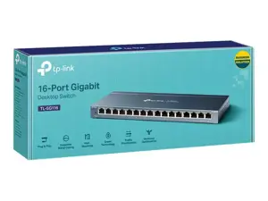 "TP-Link" 16 prievadų Gigabitinio stalinio kompiuterio tinklo komutatorius, nevaldomas, Gigabit Ethernet (10/100/1000), dvipusis duomenų perdavimas