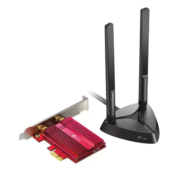 TP-Link Archer TX3000E, vidinis, belaidis, PCI Express, WLAN / Bluetooth, 2402 Mbps, juodas, raudonas