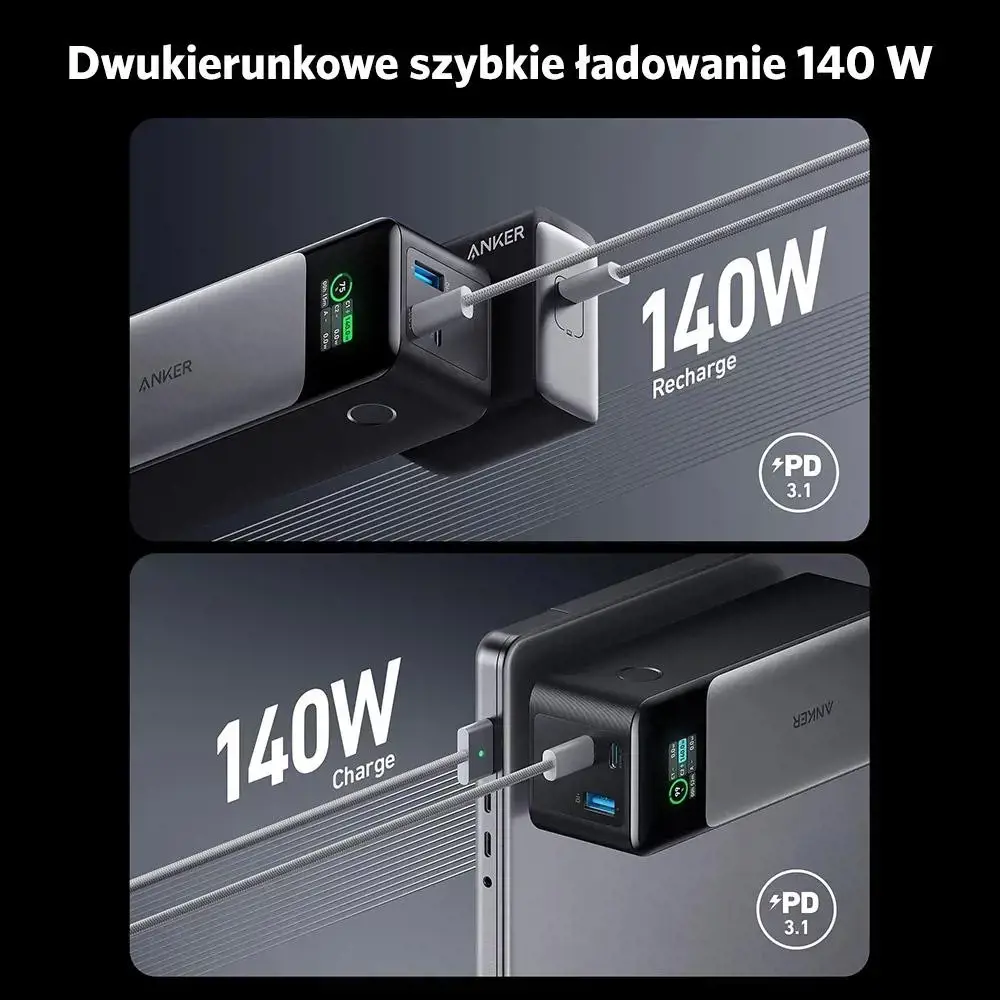 "Anker 737", 24000 mAh, 140 W, juoda, sidabrinė