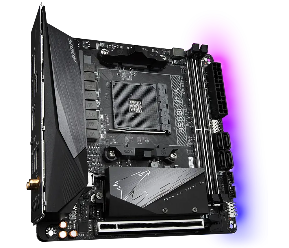 Gigabyte B550I AORUS PRO AX, AMD, "Socket AM4", 3 kartos "AMD Ryzen™ 3", 3 kartos "AMD Ryzen 5", 3 kartos "AMD Ryzen™ 7", 3 kartos..., DDR4-SDRAM, 64 GB, DIMM