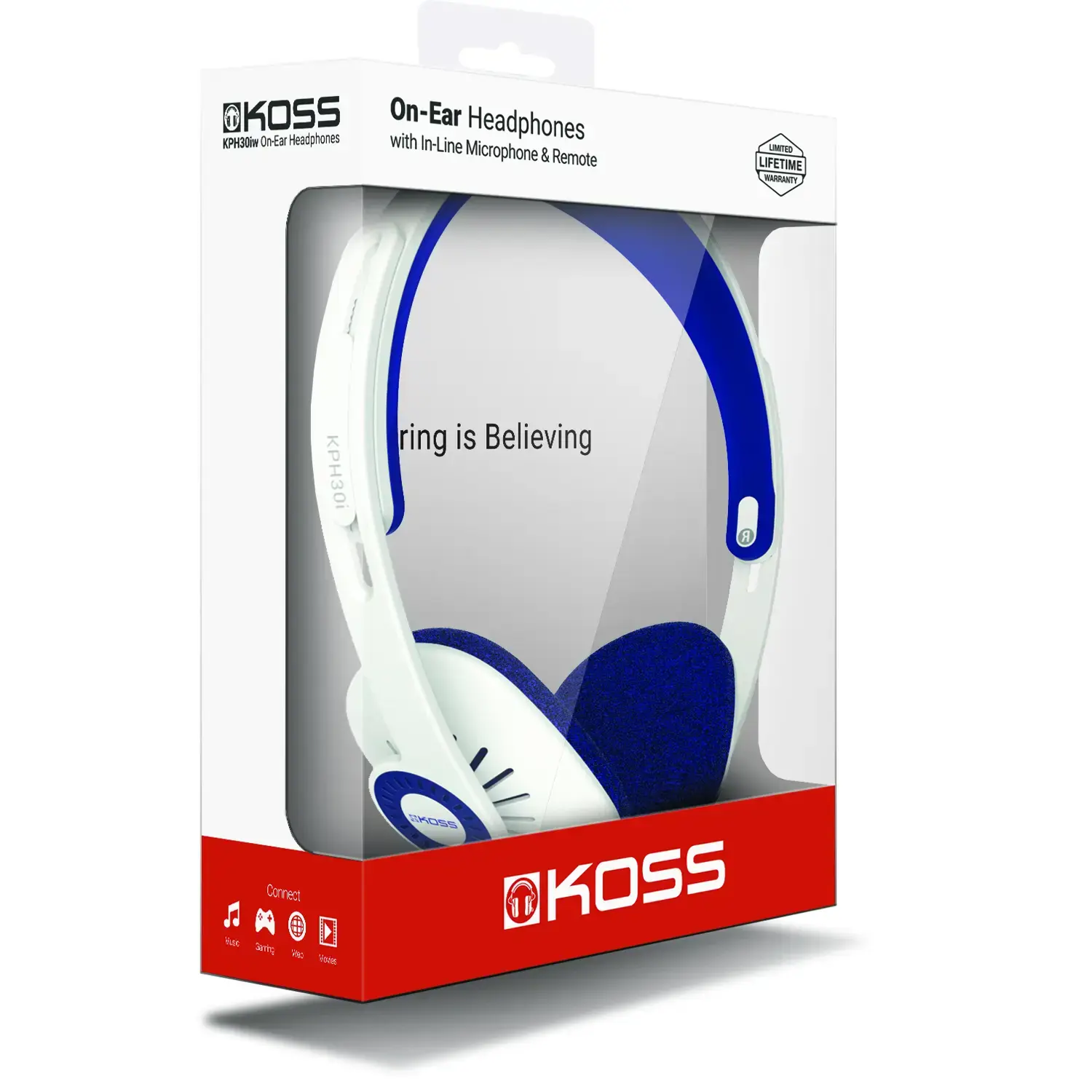 "Koss" ausinės KPH30iW, mikrofonas, 3,5 mm, baltos spalvos