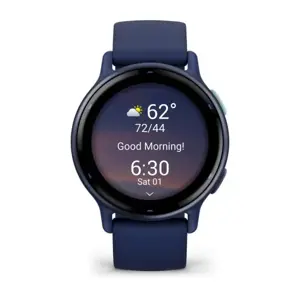 Garmin vivoactive 5 Mėlynos metalo spalvos aliuminio apvadas su mėlynu korpusu ir silikoniniu dirželiu
