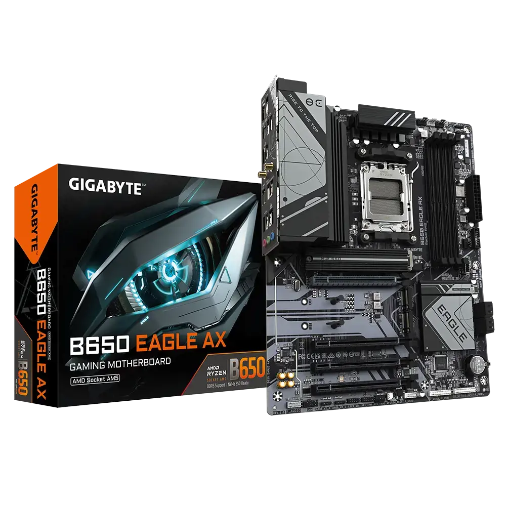 GIGABYTE B650 EAGLE AX Motherboard - Supports AMD Ryzen 7000 CPUs, 12+2+2 Phases Digital VRM, up to 7600MHz DDR5 (OC), 1xPCIe 5.0 + 2xPCIe 4.0 M.2, Wi-Fi 6E 802.11ax, GbE LAN, USB 3.2 Gen2, AMD, Socket AM5, AMD Ryzen™ 5, AMD Ryzen 7 7th Gen, AMD Ryzen 9 7th Gen, Socket AM5, 192 GB, DDR5-SDRAM