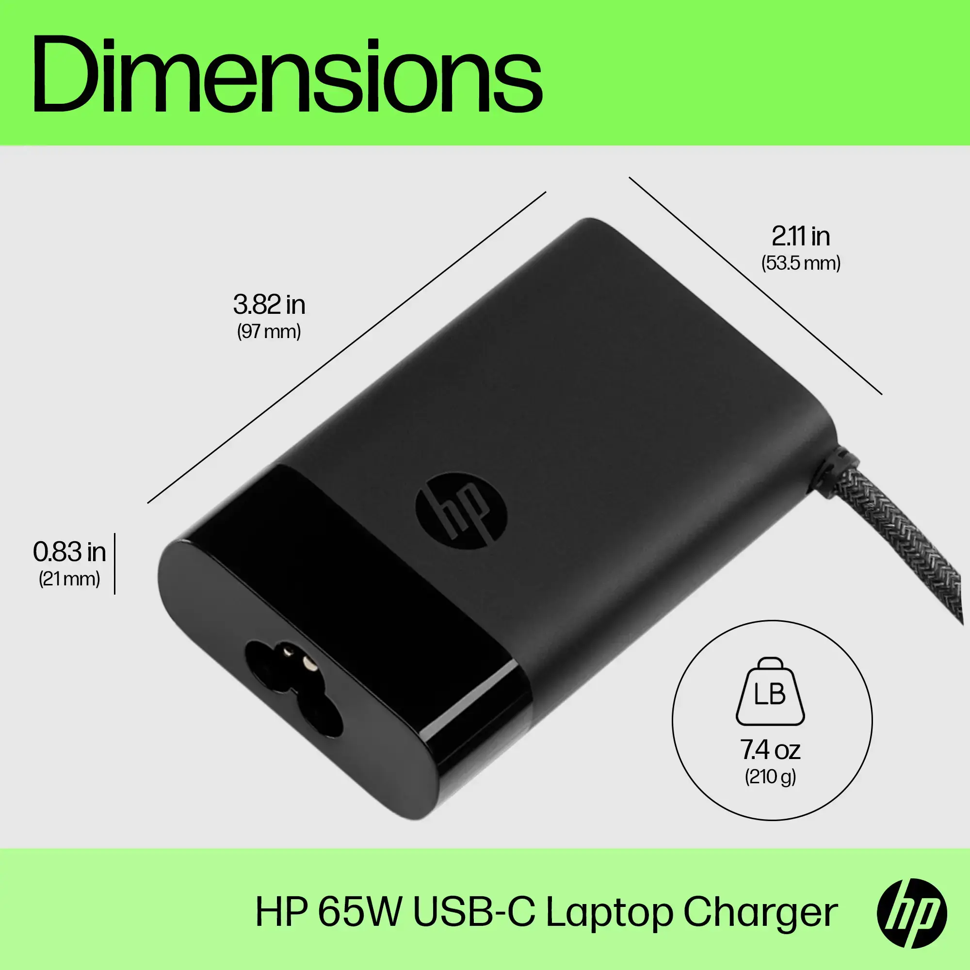 HP USB-C 65W nešiojamojo kompiuterio įkroviklis, nešiojamasis kompiuteris, vidinis, 90 V, 65 W, 5-20 V, 1,6 A