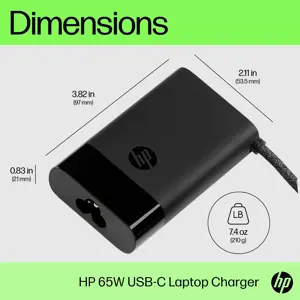 HP USB-C 65W nešiojamojo kompiuterio įkroviklis, nešiojamasis kompiuteris, vidinis, 90 V, 65 W, 5-20 V, 1,6 A