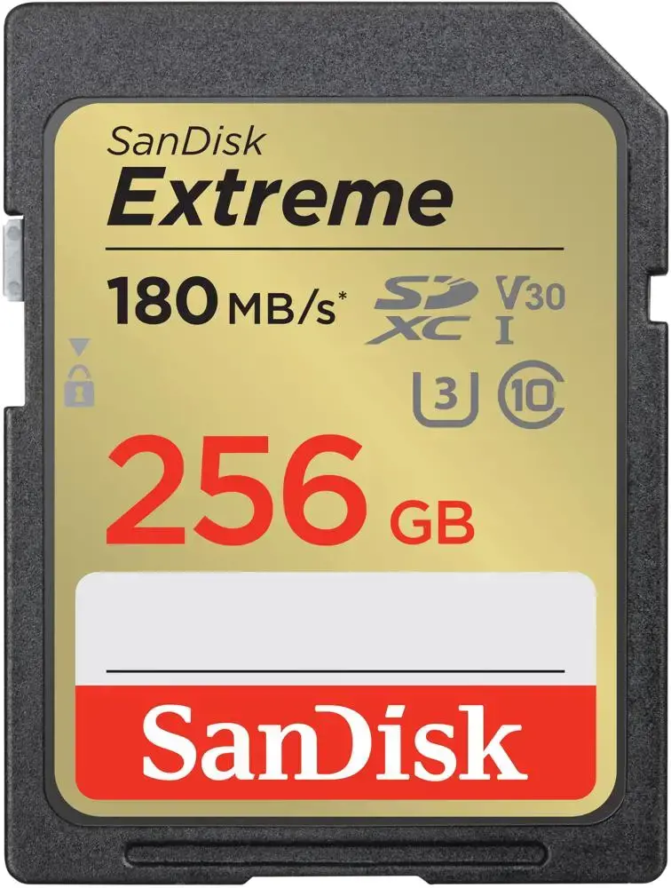 "SanDisk Extreme" 256 GB SDXC atminties kortelė + 1 metų "RescuePRO Deluxe" iki 180MB/s ir 130MB/s skaitymo/rašymo greitis, UHS-I, 10 klasė, U3, V30; EAN:619659188948