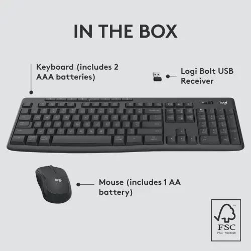 Logitech MK370 Combo for Business, Wireless, RF Wireless + Bluetooth, Membrane, QWERTY, Graphite, Mouse included