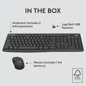 Logitech MK370 Combo for Business, Wireless, RF Wireless + Bluetooth, Membrane, QWERTY, Graphite, Mouse included