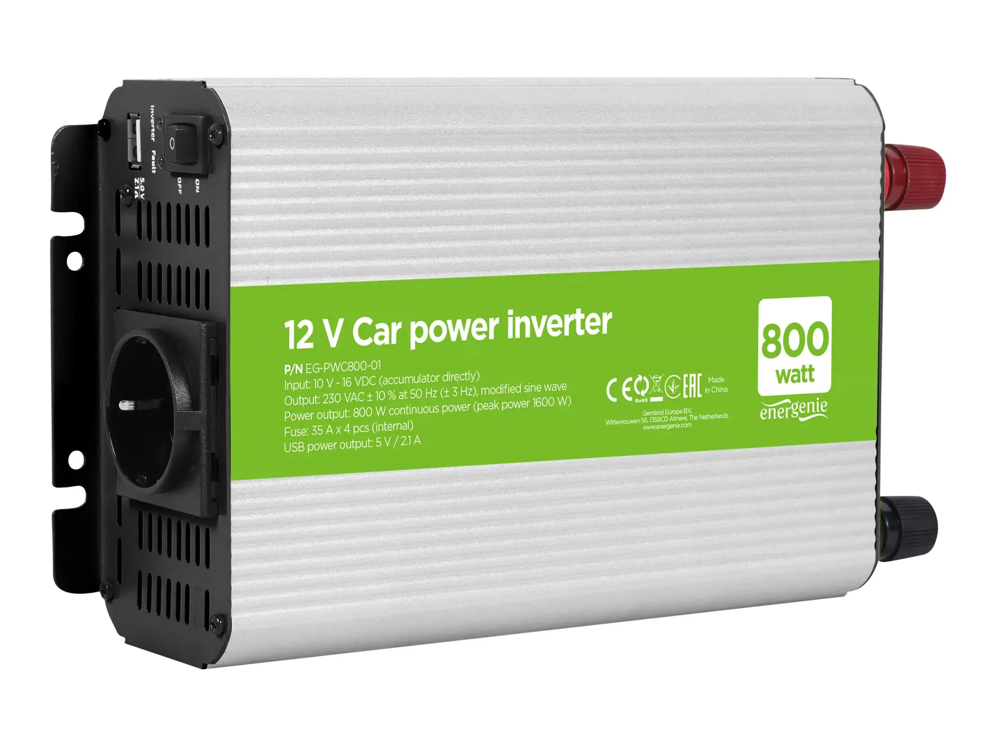 GEMBIRD EG-PWC800-01 12 V automobilinis elektros energijos keitiklis 800 W