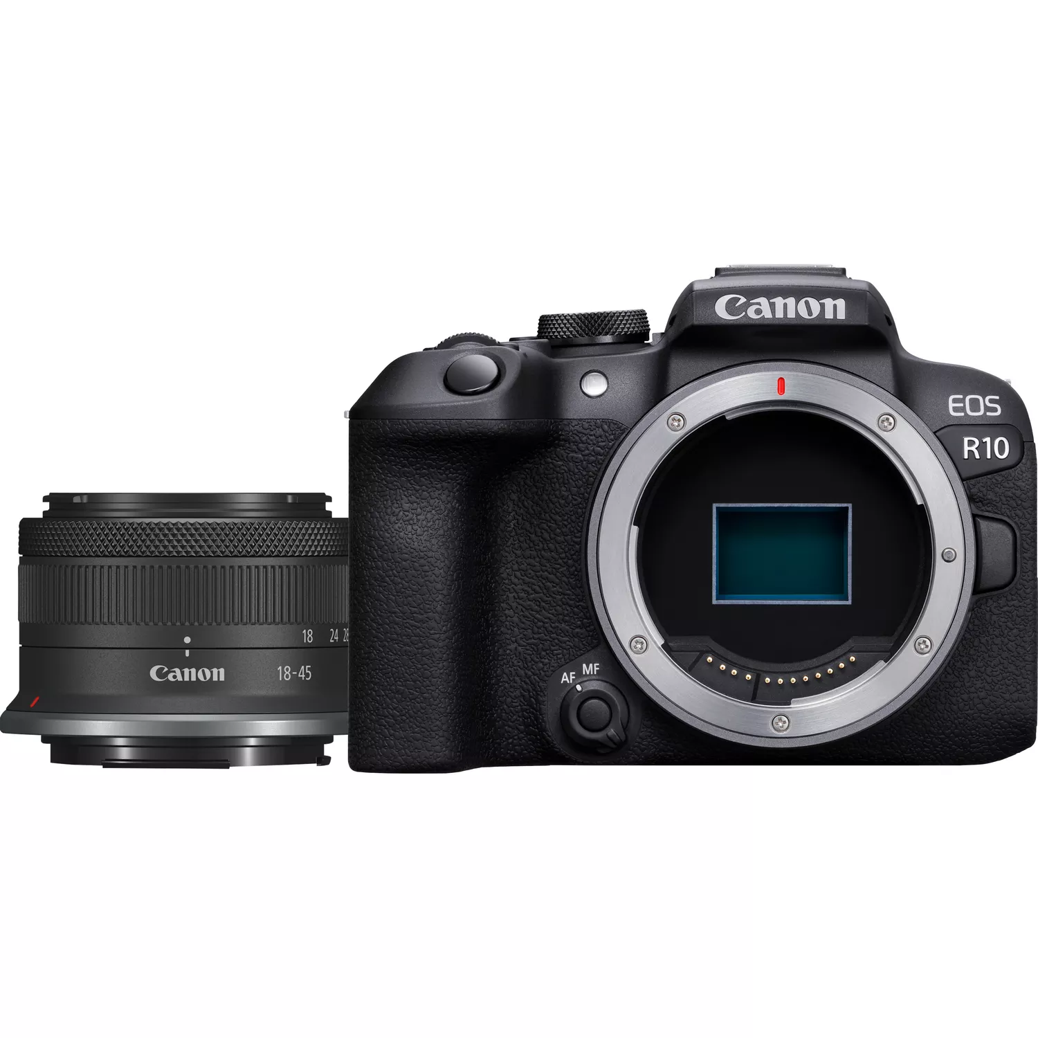"Canon EOS R10 + RF-S 18-45mm F4.5-6.3 IS STM, 24,2 MP, 6000 x 4000 taškų, CMOS, 2,5x, 4K Ultra HD, juoda