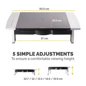 "Fellowes Office Suites Standard Monitor Riser", laisvai pastatomas, 36 kg, 71,1 cm (28"), reguliuojamas aukštis, juodas, sidabrinis